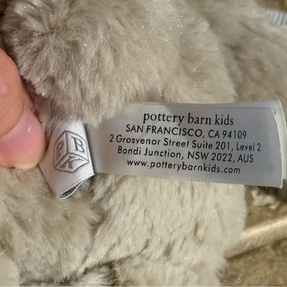 PBK Pottery Barn Kids Gray Pink Bow Bunny Rabbit Plush Stuffed Animal 12” - Picture 3 of 4